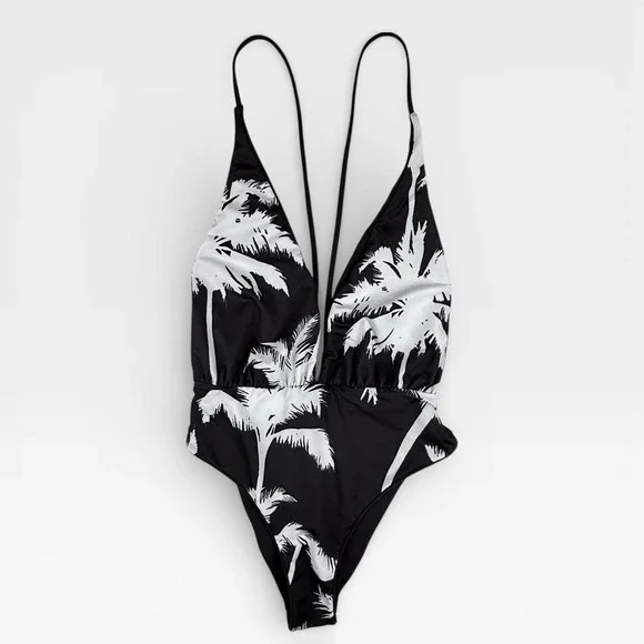 MAAJI Safari Reversible One Piece Swimsuit Womens Sz Small Black Palm Print NWT - Picture 8 of 16